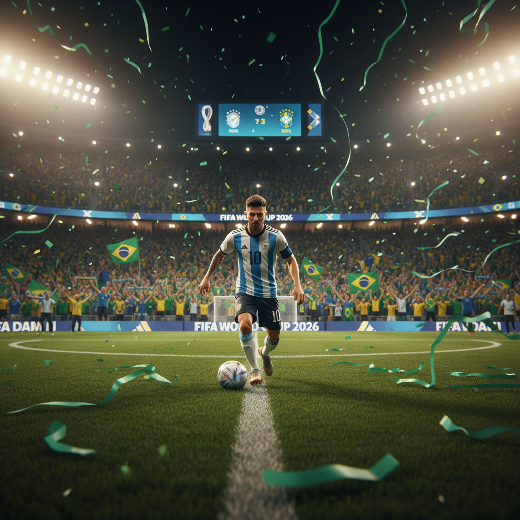 Jogadores em ação no gramado da Copa do Mundo 2026 em momento de ataque